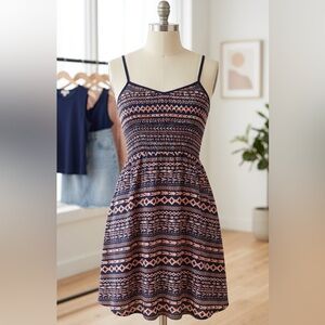 Navy & Peach Printed Spaghetti Strap Mini Dress XL